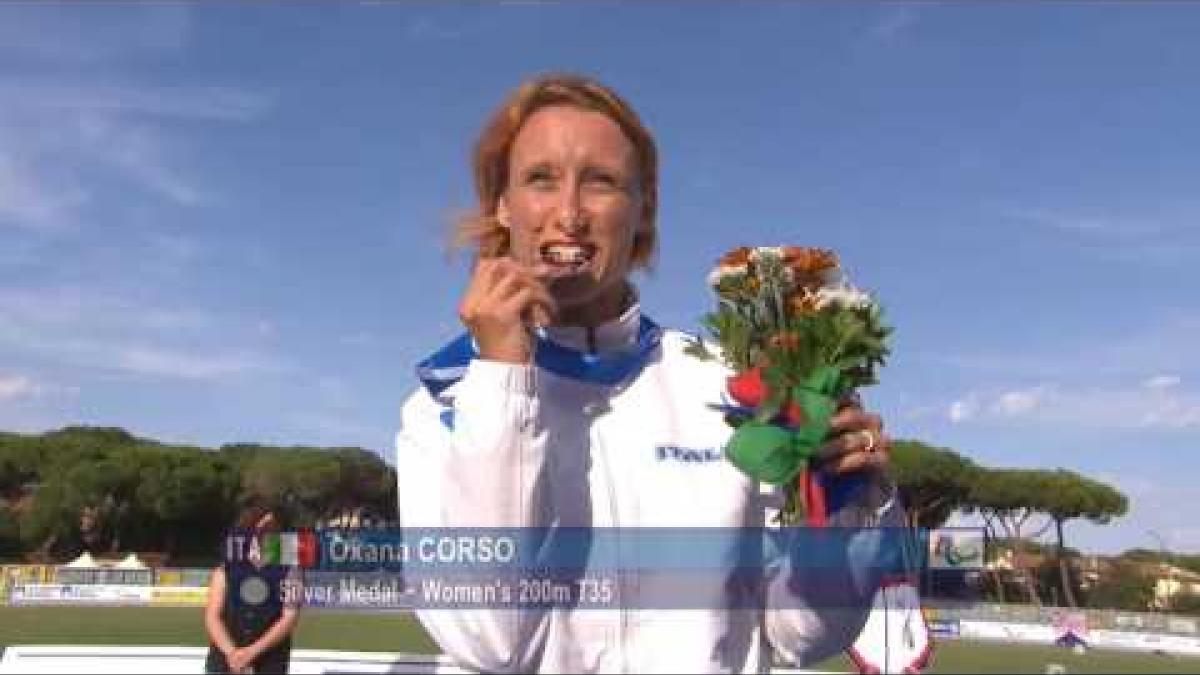 Women's 200 m T35 | Victory Ceremony | 2016 IPC Athletics European Championships Grosseto