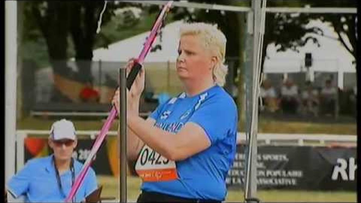 Athletics - Marjaana Heikkinen - women's javelin throw F33/34 final - 2013 IPC Athletics World C...
