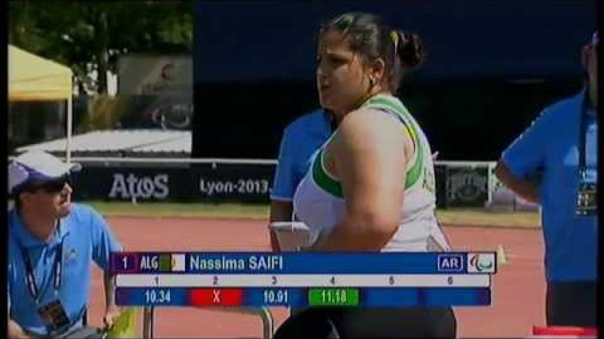Athletics - Nassima Saifi - women's shot put F58 final - 2013 IPC Athletics World C...