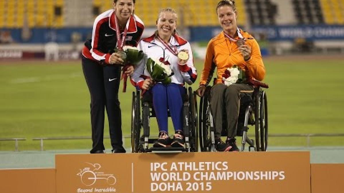 Women's 100m T34 | Victory Ceremony |  2015 IPC Athletics World Championships Doha