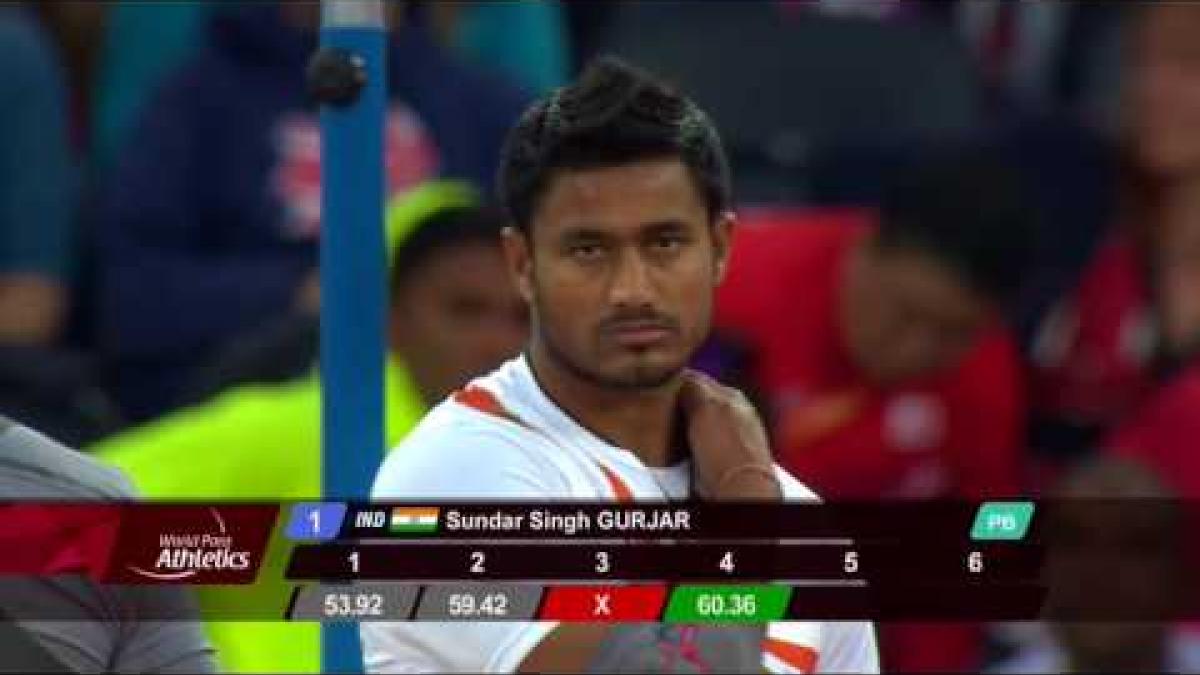 Sundar Singh GURJAR (GOLD) Men's Javelin F46 Final | London 2017 World Para Athletics Championships