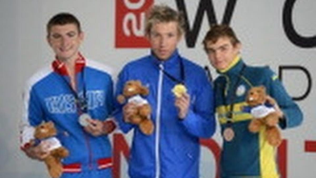 Swimming - men's 100m backstroke S7 medal ceremony - 2013 IPC Swimming World Championships Montreal