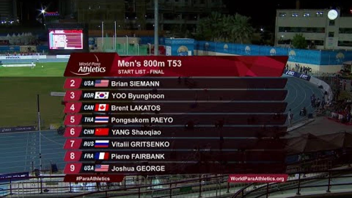 Men's 800m T53 Final | Dubai 2019