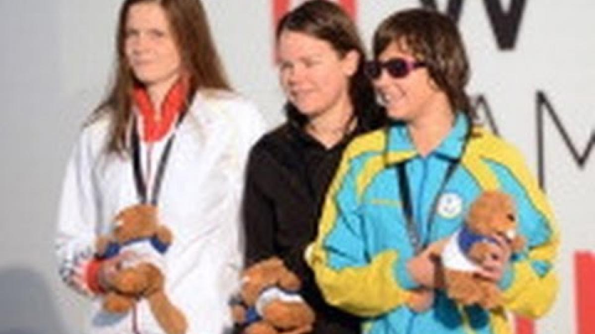 Swimming - women's 100m backstroke S11 medal ceremony - 2013 IPC Swimming World Championships