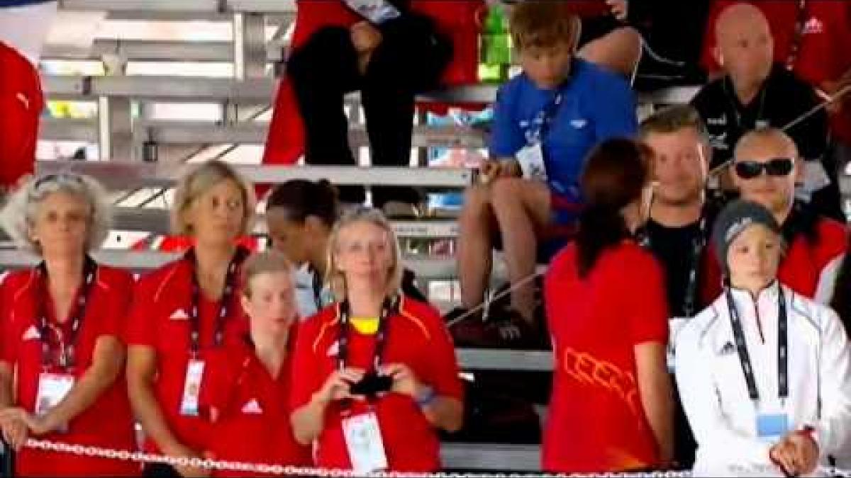 Swimming - women's 100m breaststroke SB5 medal ceremony - 2013 IPC Swimming World Championships