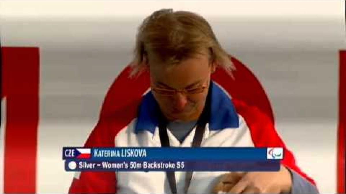 Swimming - women's 50m backstroke S5 medal ceremony - 2013 IPC Swimming World Championships