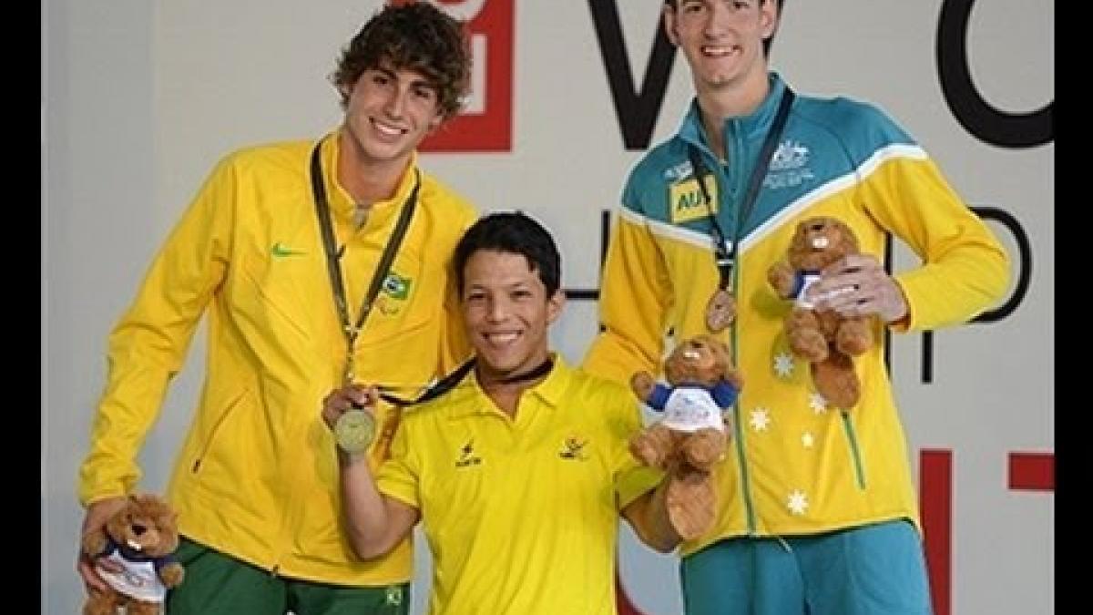 Swimming - men's 100m freestyle S6 medal ceremony - 2013 IPC Swimming World Championships Montreal