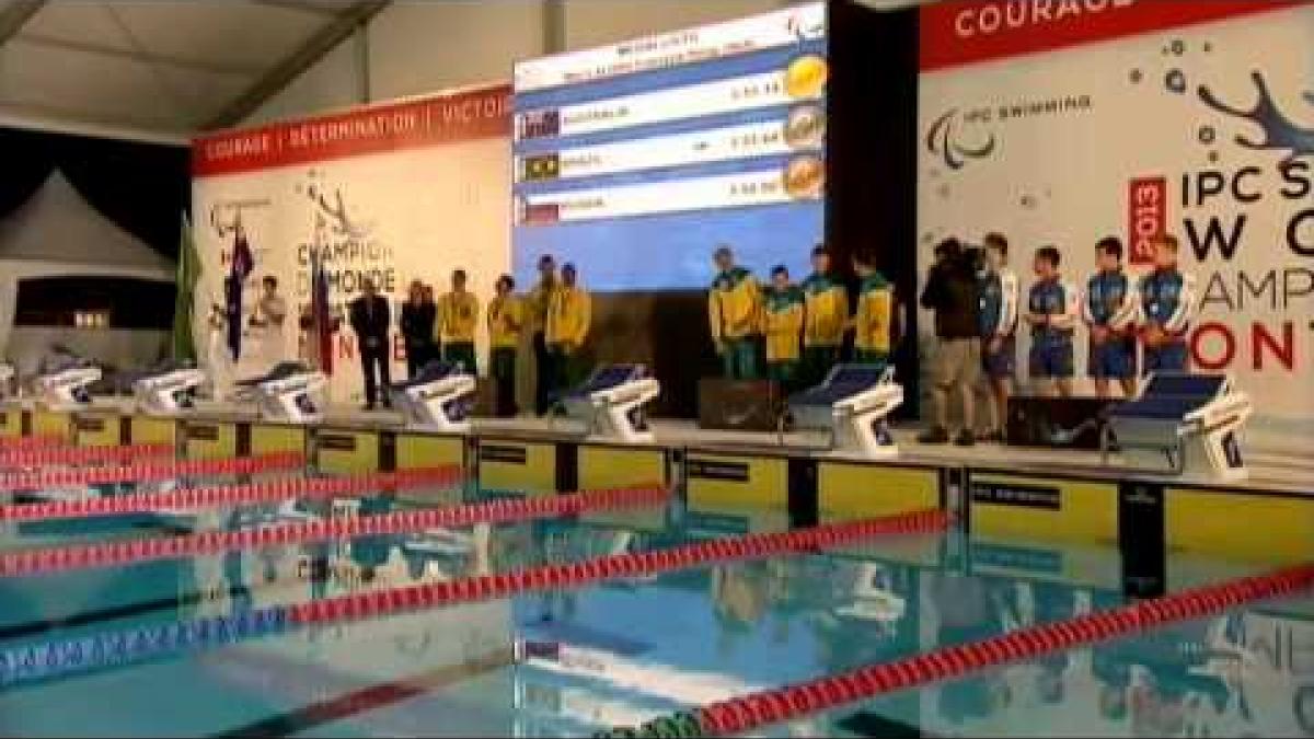 Swimming - men's 4x100m freestyle 34PTS medal ceremony - 2013 IPC Swimming World Championships