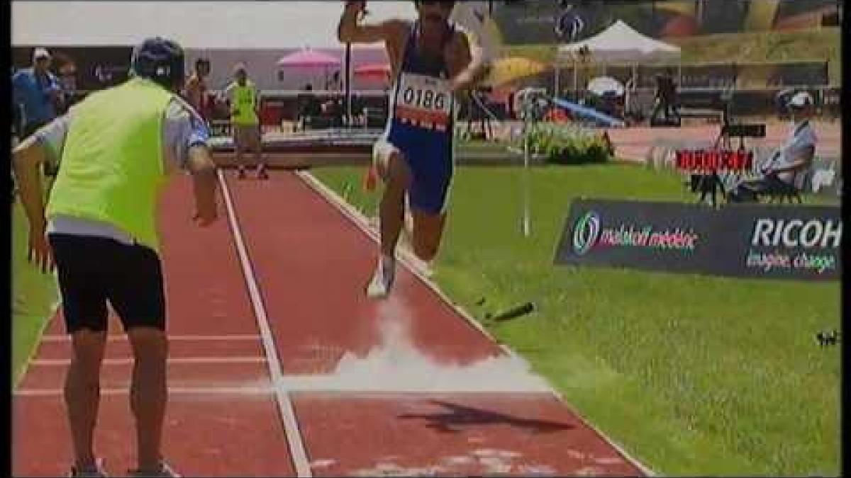 Athletics - Zeynidin Bilalov - men's triple jump T11 final - 2013 IPC Athletics World C...