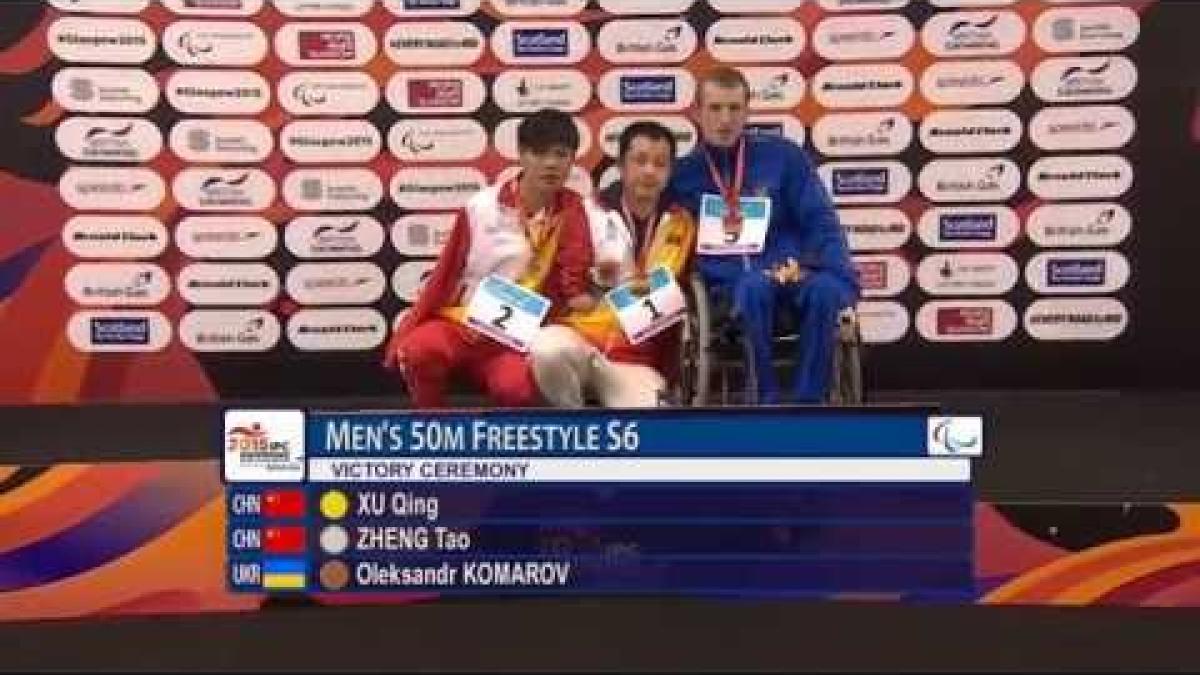 Men's 50m Freestyle S6 | Victory Ceremony | 2015 IPC Swimming World Championships Glasgow