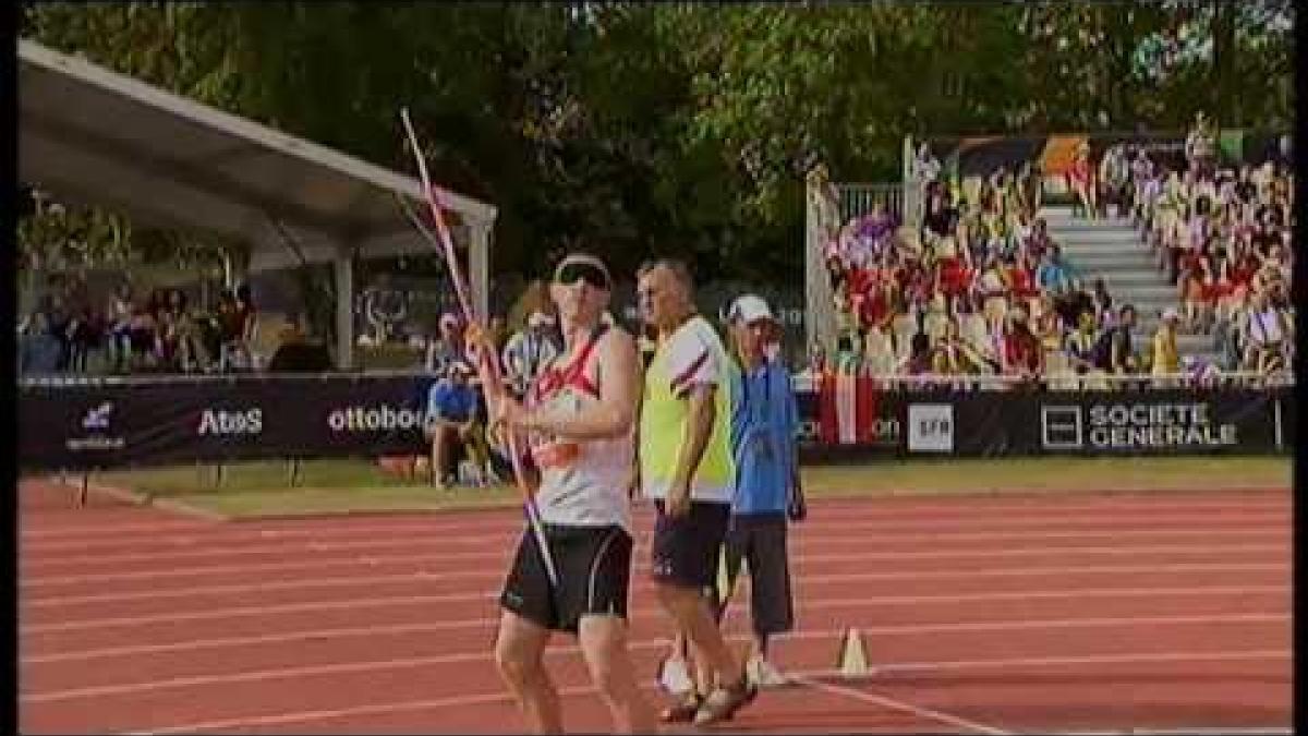 Athletics - Vitalii Telesh - men's javelin throw F11 final - 2013 IPC Athletics World C...