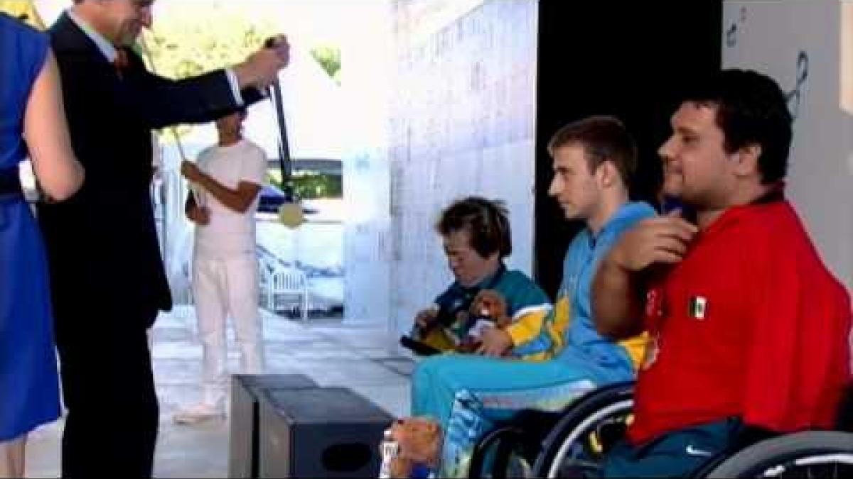 Swimming - men's 150m individual medley SM3 medal ceremony - 2013 IPC Swimming World Championships